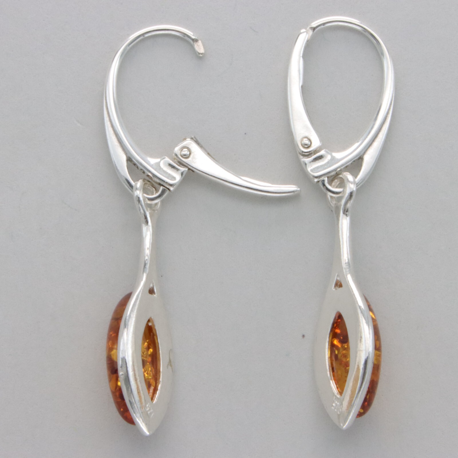 Cognac / Brown BALTIC AMBER Oval Leveback Earrings 925 STERLING SILVER #1665e