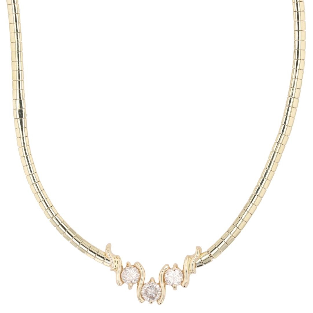 .99ctw Diamond Three-Stone 16.75″ Statement Necklace 14k Yellow Gold 15.02 Grams