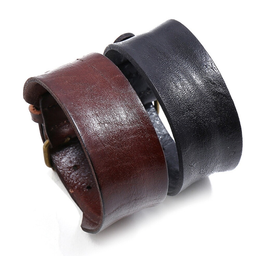 MEN/ Women Cowboy Vintage Curved Genuine Leather Wristband Bracelet 7.3-9″