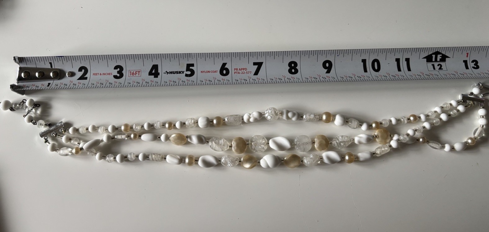 Strand Milk Glass Beaded Necklace White Clear Gold Glass Statement Vintage Style