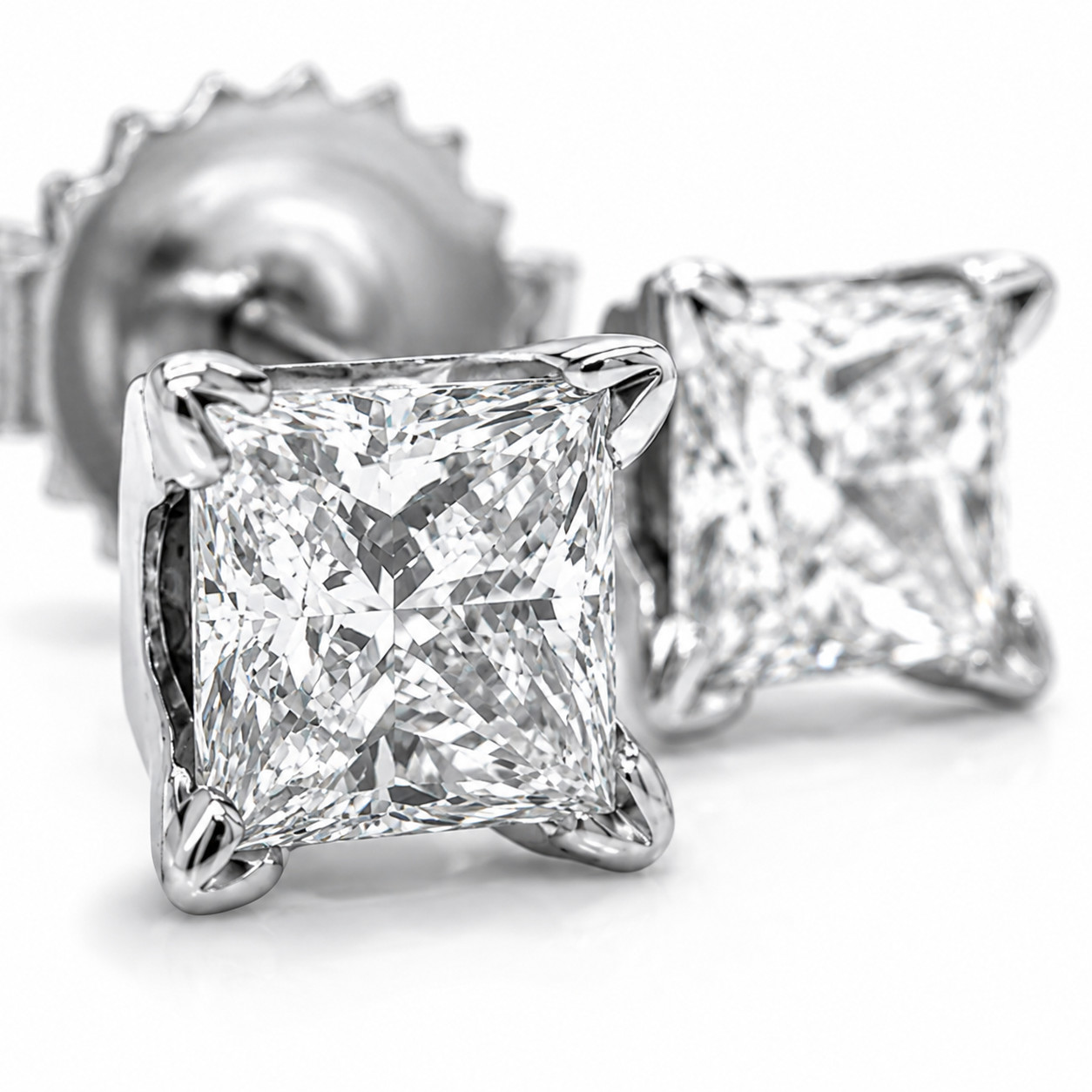 1.06 cttw Natural Princess Cut Diamond Stud Earrings