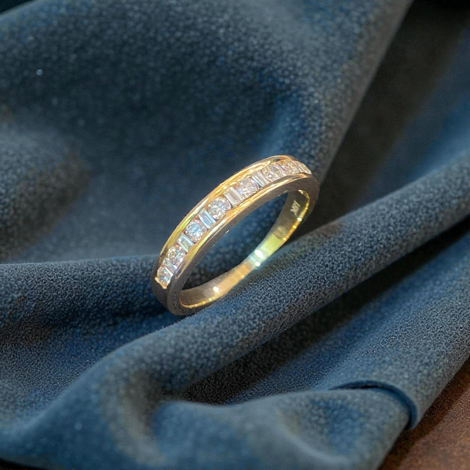 Pave 0.49 TCW Round Baguette Cut Natural Diamonds Anniversary Band Ring 18K Gold