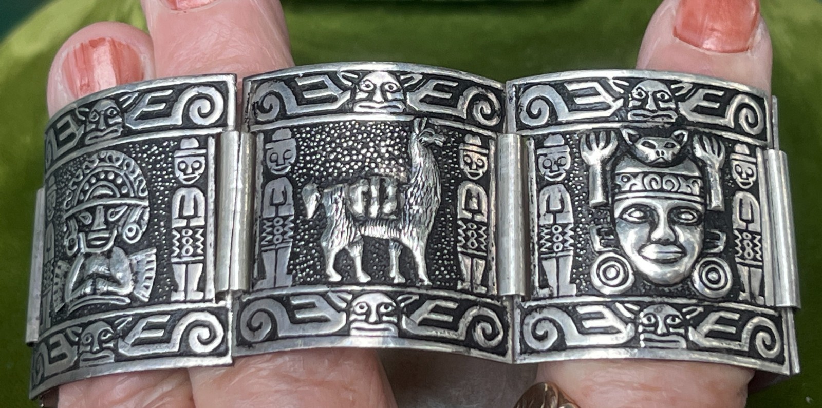 Vintage Sterling Silver 925 Peruvian PERU Panel Link Storyteller Bracelet