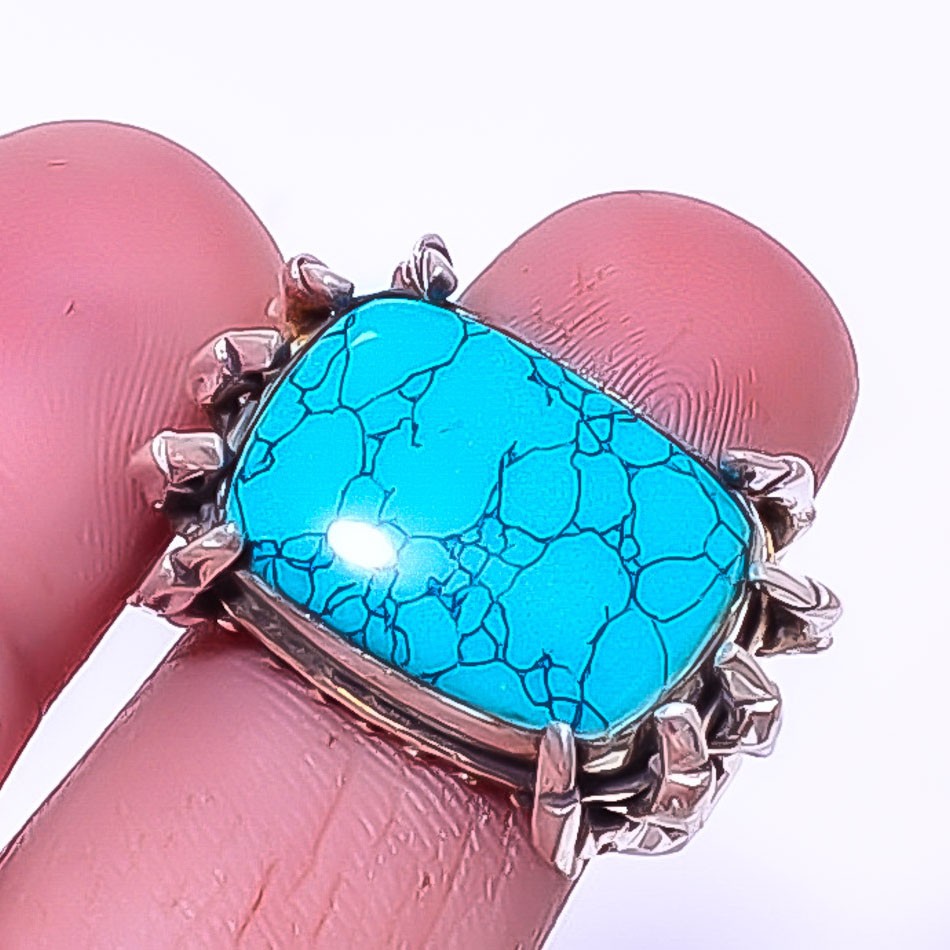 Designer – Turquoise 925 Silver Plated Bali Ring s.8 A330