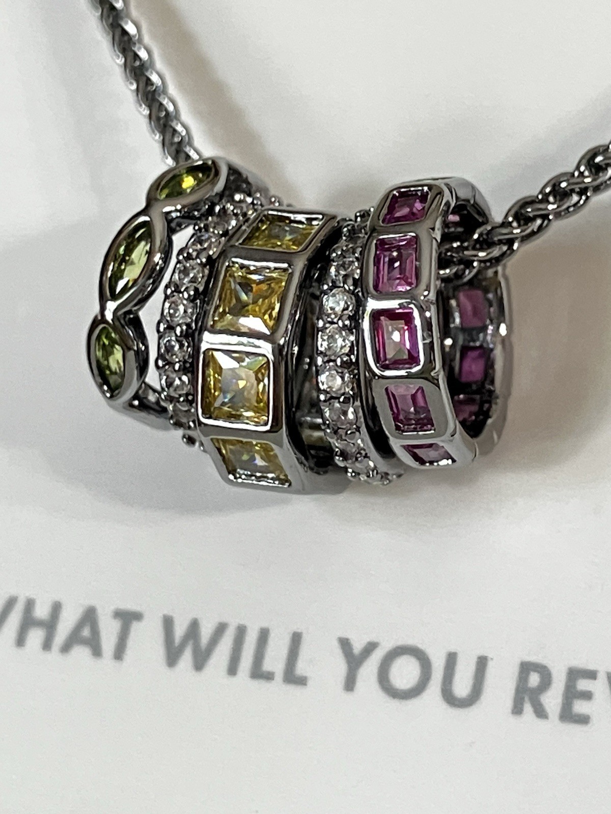 Bomb Party Necklace “Dreaming Of You” Gradient of CZ Mini Multi Color Rings Hema