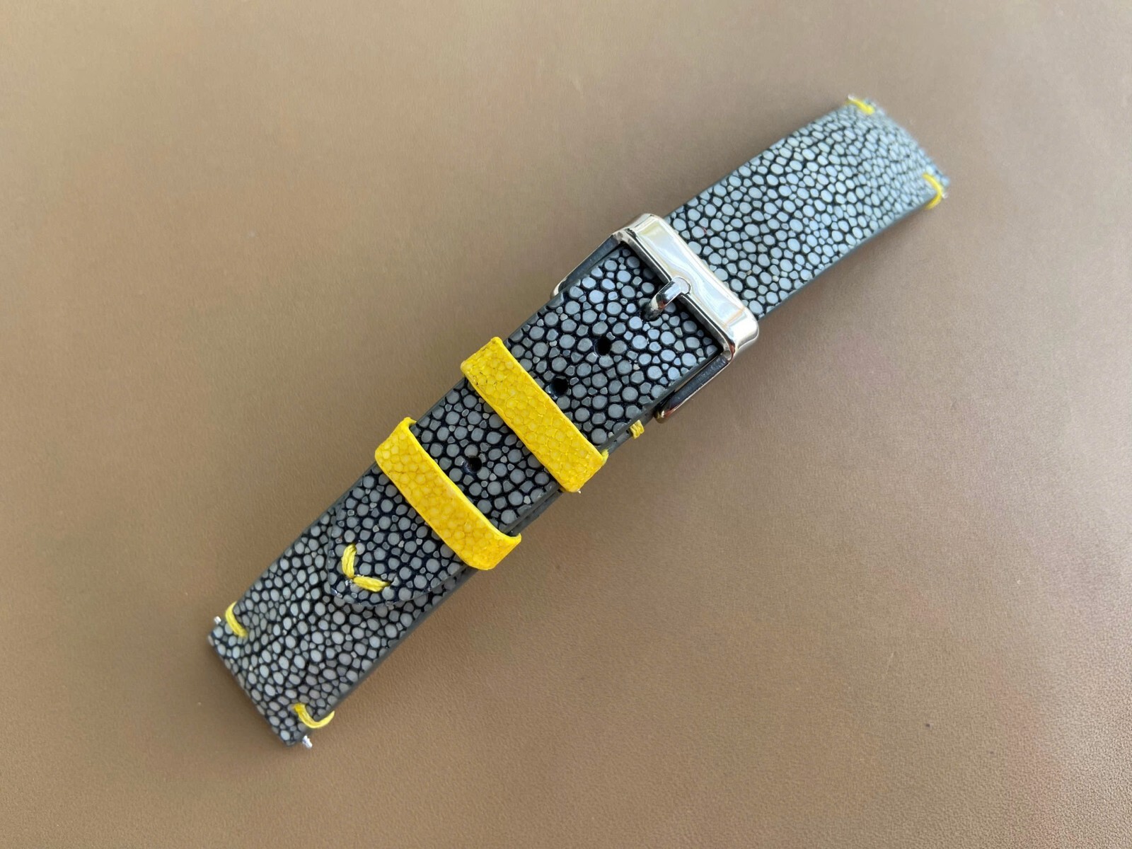 Black Stingray Leather Watch Strap Band, Size 18mm 19mm 20mm 21mm 22mm 24mm 26mm
