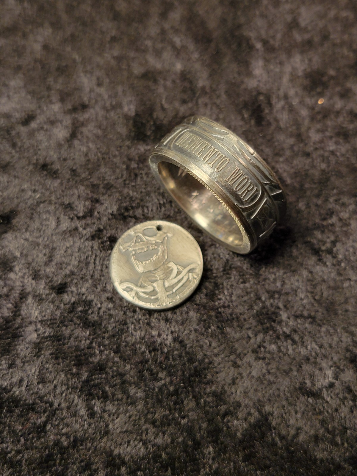1oz Memento Mori Coin Ring .999 Silver (Made to order)
