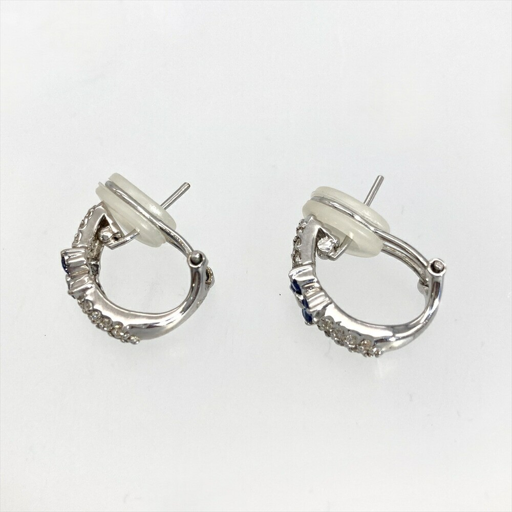 Sapphire 0.27ct Diamond 0.188ct Flower Earrings 18K White Gold 4.7g