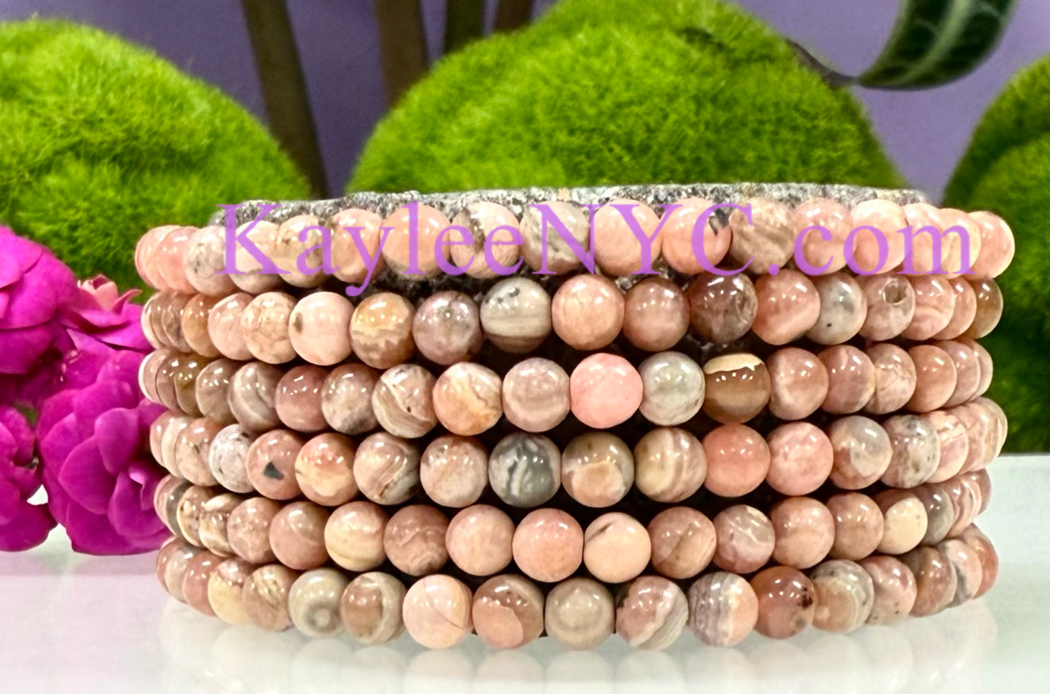 Wholesale 6 Pcs Natural Rhodochrosite 4-4.5mm 7.5” Healing Stretch Bracelet