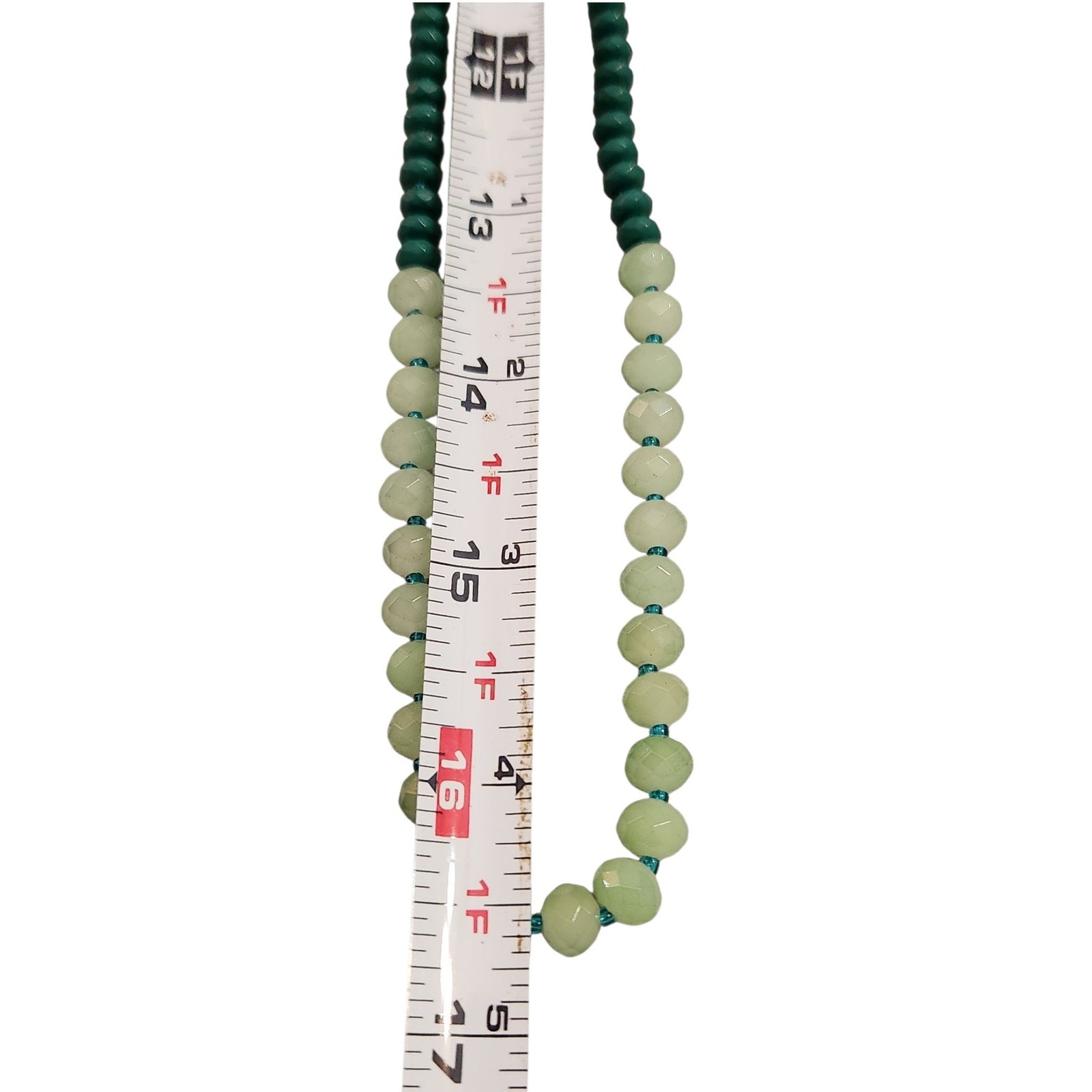 Bohemian Gemstone Beaded Necklace Gradient Blue Green White Stones Silver Clasp