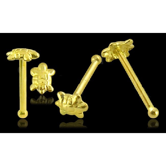 1x 22g 9K Solid Yellow Gold Turtle Straight Nose Ring Stud Pin Bar Bone 9KGBN036