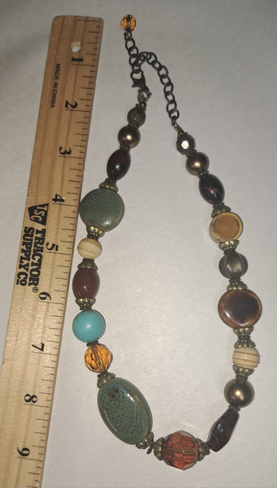 PREMIER DESIGNS Brown Green Blue Glass Ceramic Bead Gold Tone Treasure Hunt