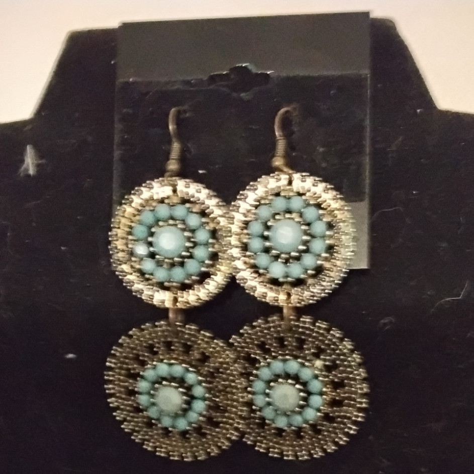Silver Tone Blue Beaded Round Dangle/Drop Hook Earrings for Lobe
