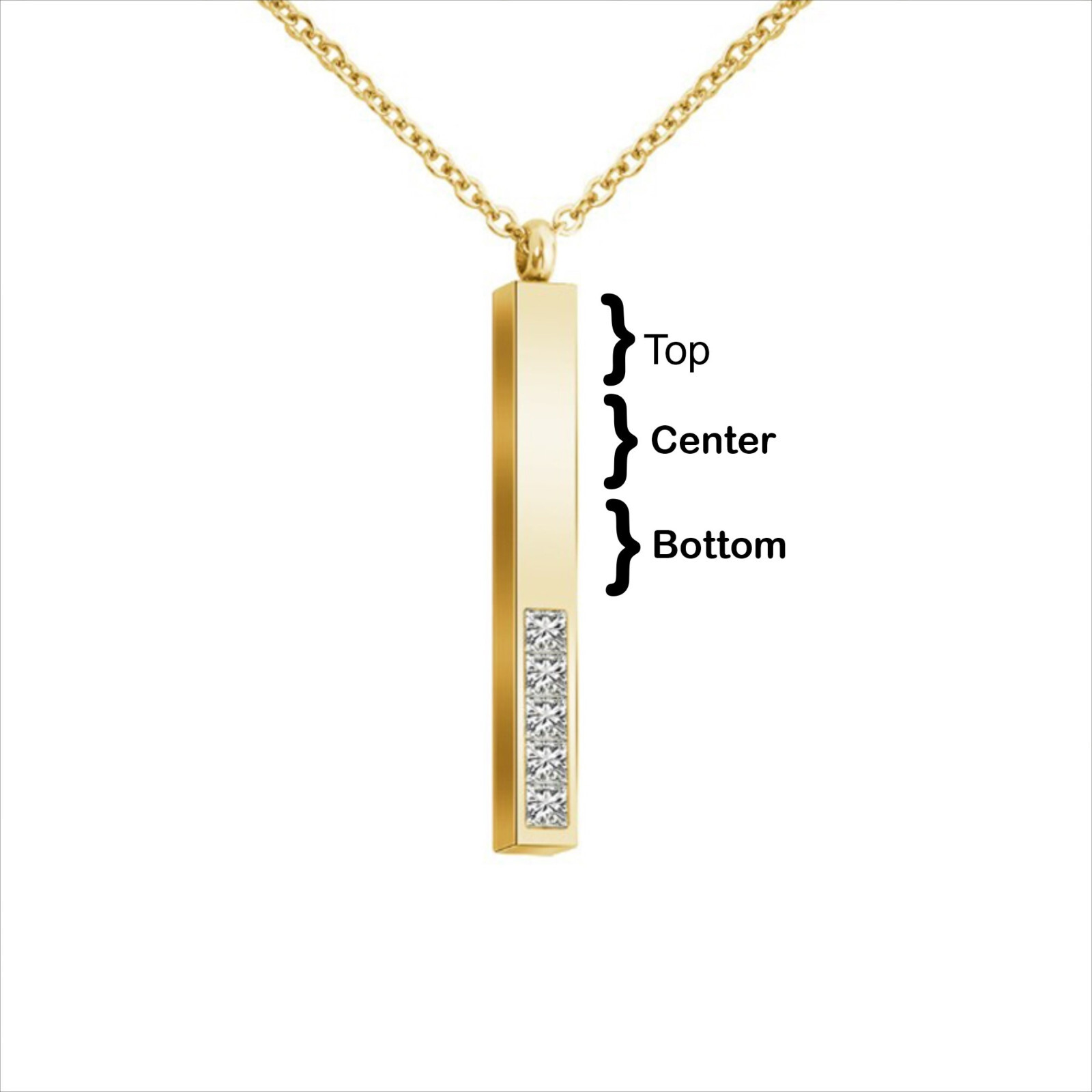 Personalized Vertical Crystal Bar Necklace, Custom Engraved 3D Name Necklace