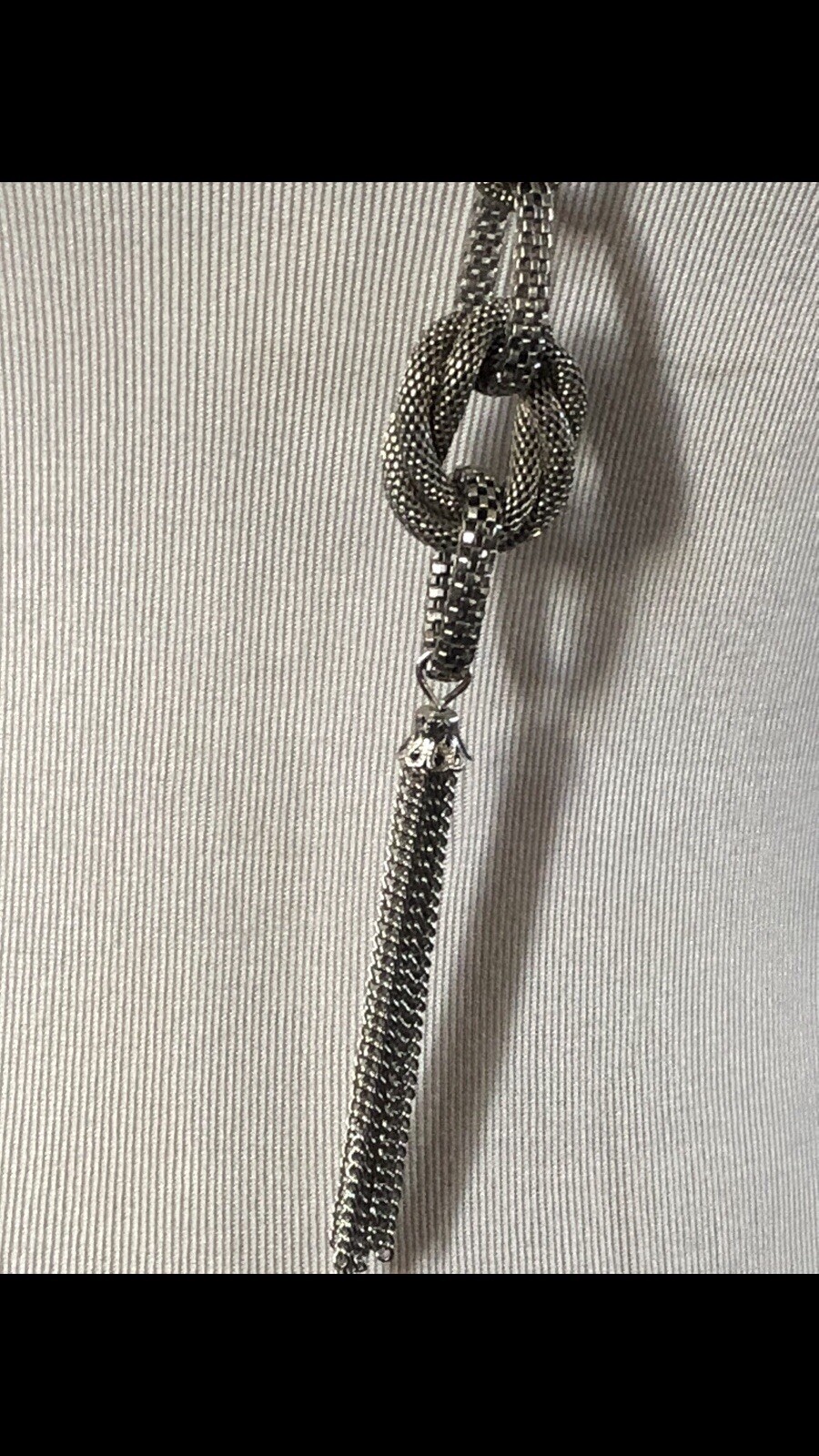 Woman’s Long Unique Silver Necklace Measuring 34X6 Inches