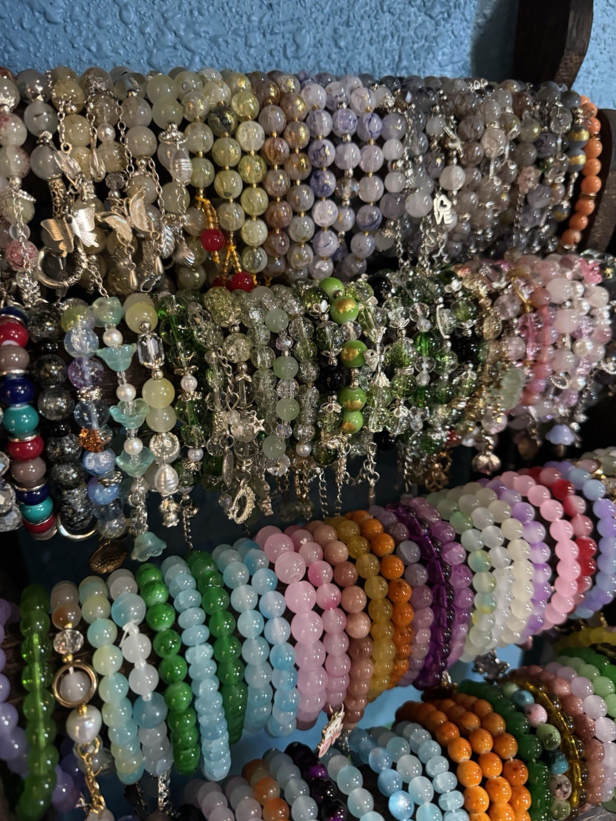 Mixed Jewelry Lot 50+ Multicolor Beaded Stretch Bracelets Mixed Materials