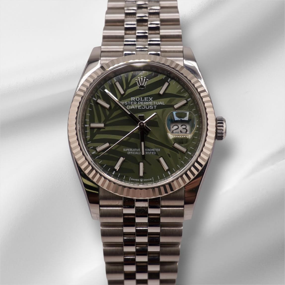 Rolex Datejust 36mm Steel Olive Green Dial Fluted Jubilee Watch 126234