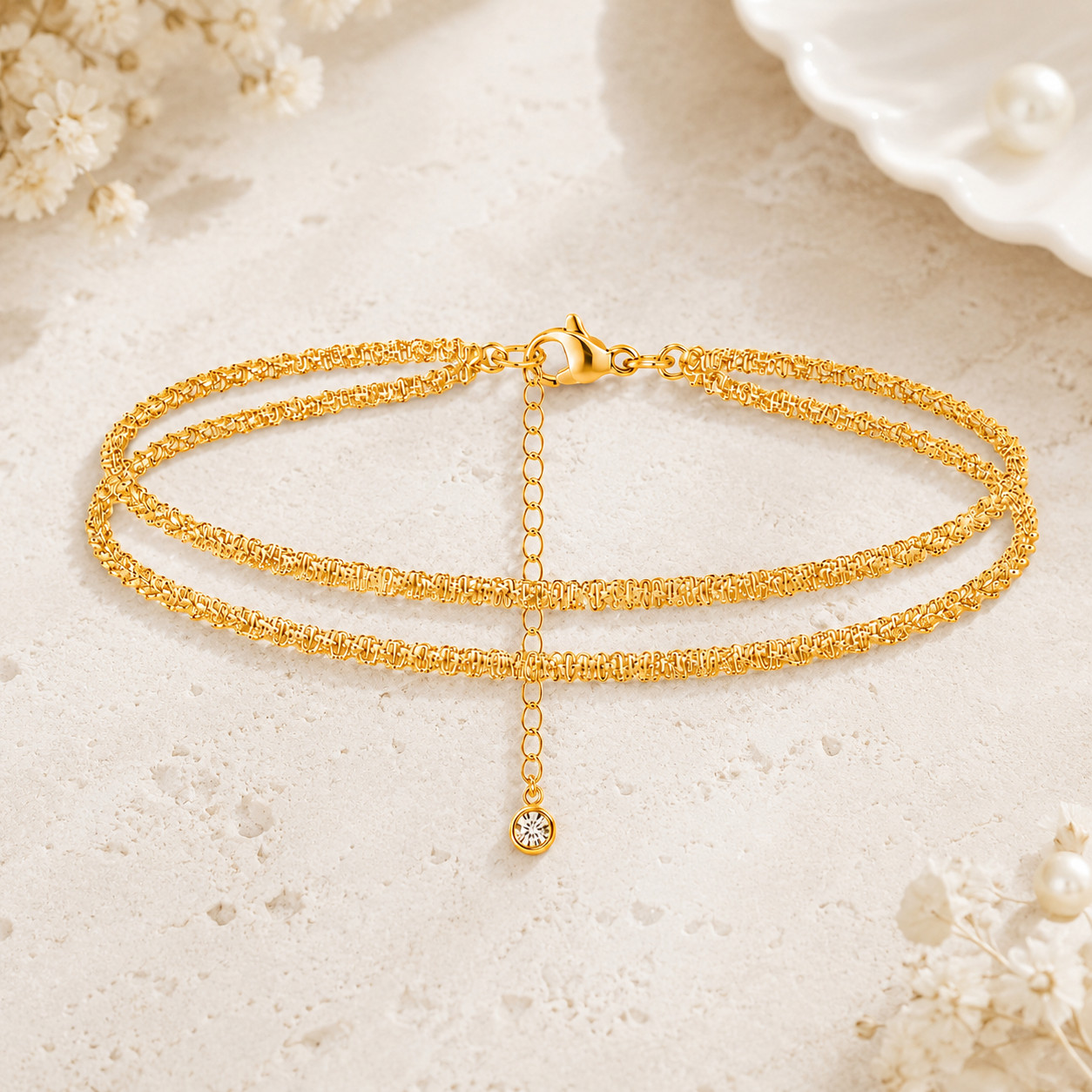 Uxvwez Double Layer Anklet for Women Gold Silver Tone Adjustable Waterproof
