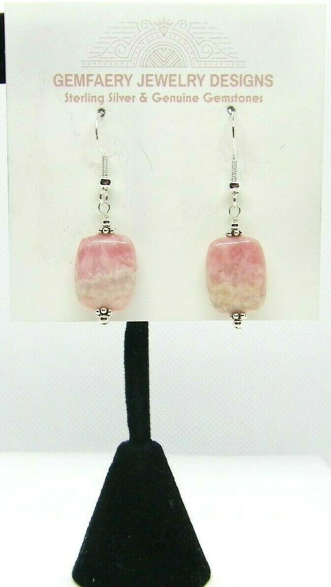 Sterling Silver Natural RHODOCHROSITE Gemstone Earrings #1715…Handmade USA