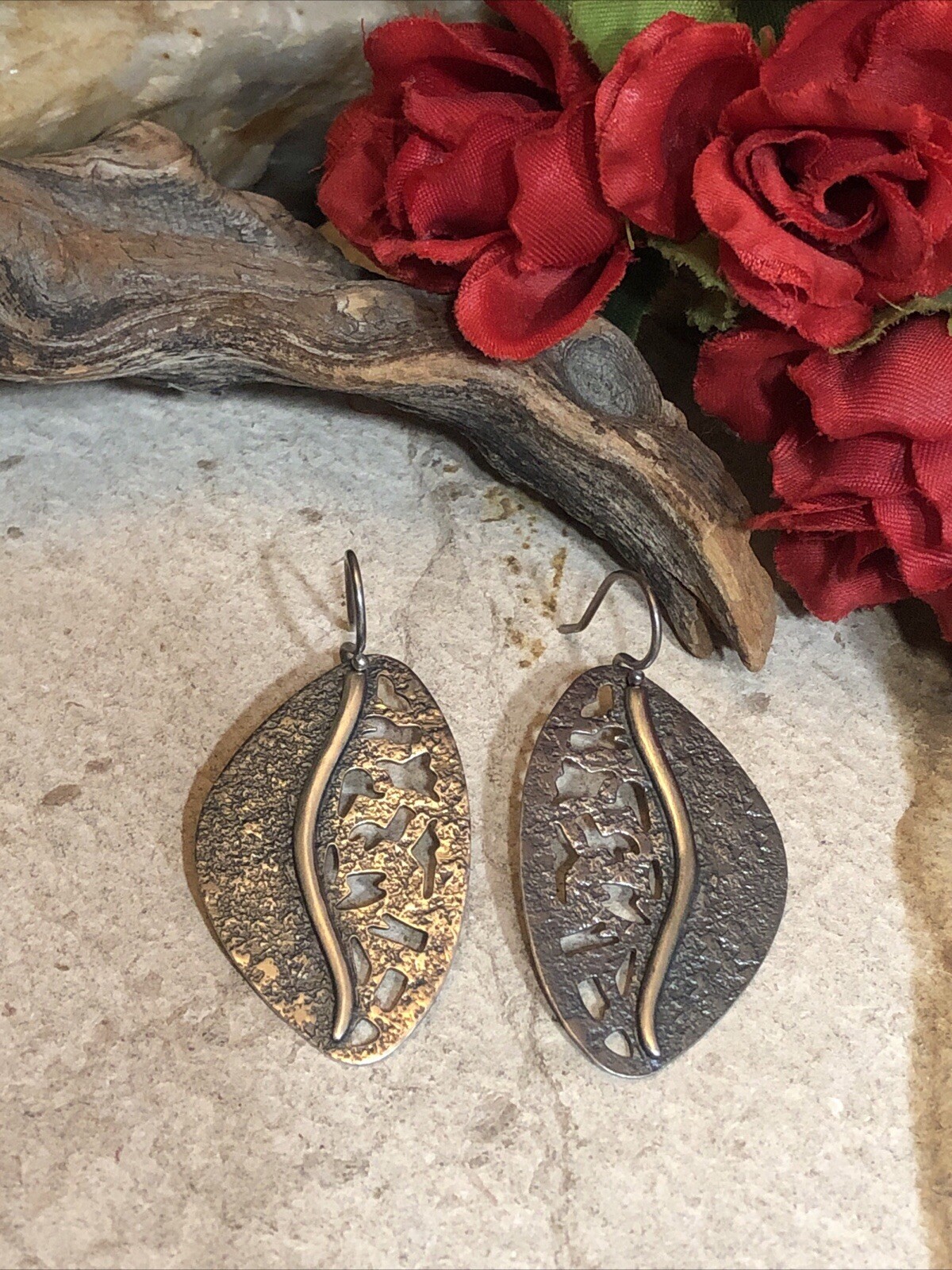 30. SILPADA Sterling 925 Brushed Textured Cut Out Leaf Hook Earrings 8.5g, 48mm