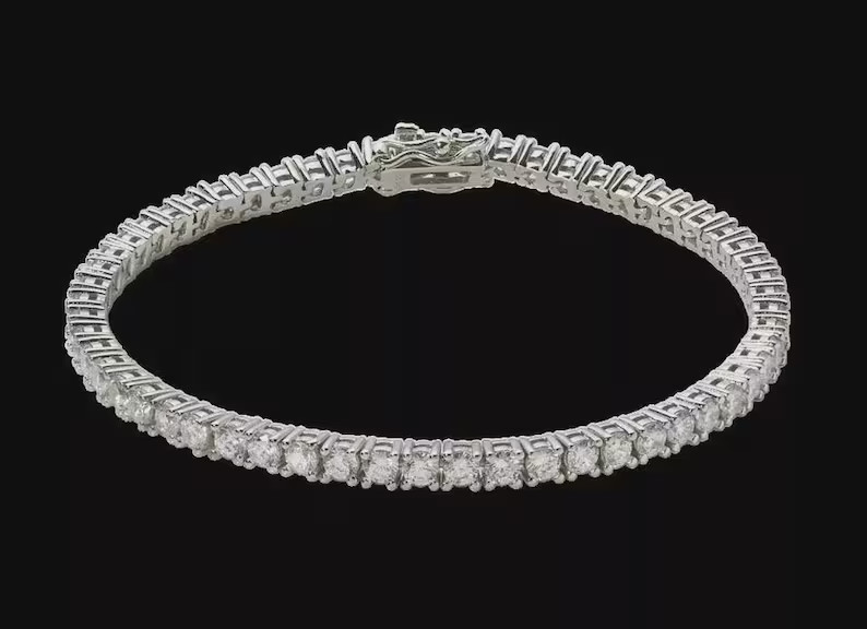 Birthday Gift For Daughter Tennis Bracelet Round Natural Diamond 14k White Gold