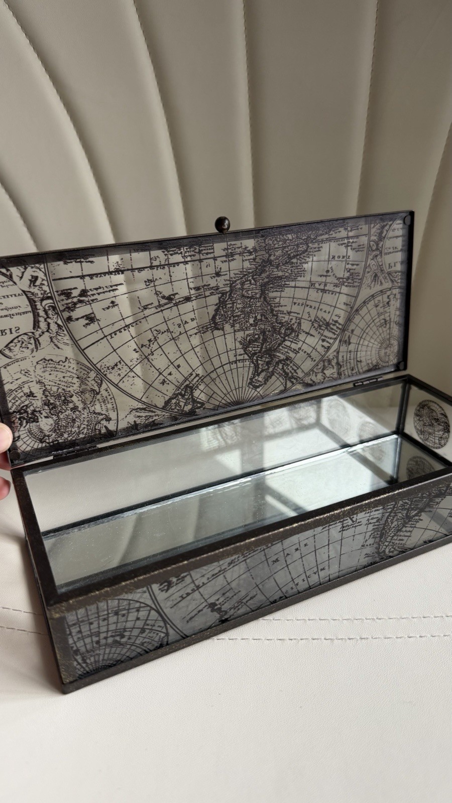 Vintage Style Glass World Map Keepsake Box Jewelry Trinket Storage Display Case