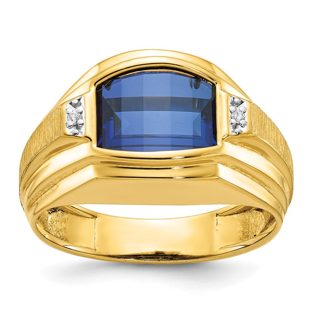 10k Yellow Gold Satin Lab Created Sapphire and Diamond Men’s Ring Size 10