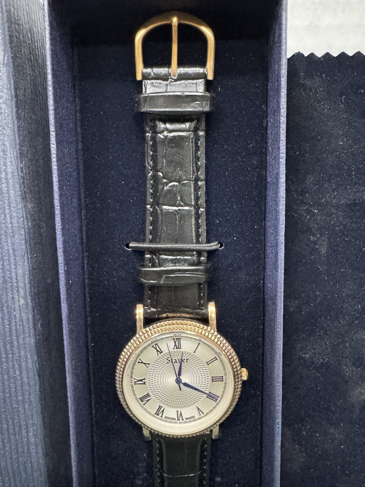 Men’s Authentic Stauer Bellinzona Watch #32973 Black Leather Band Mint NIB