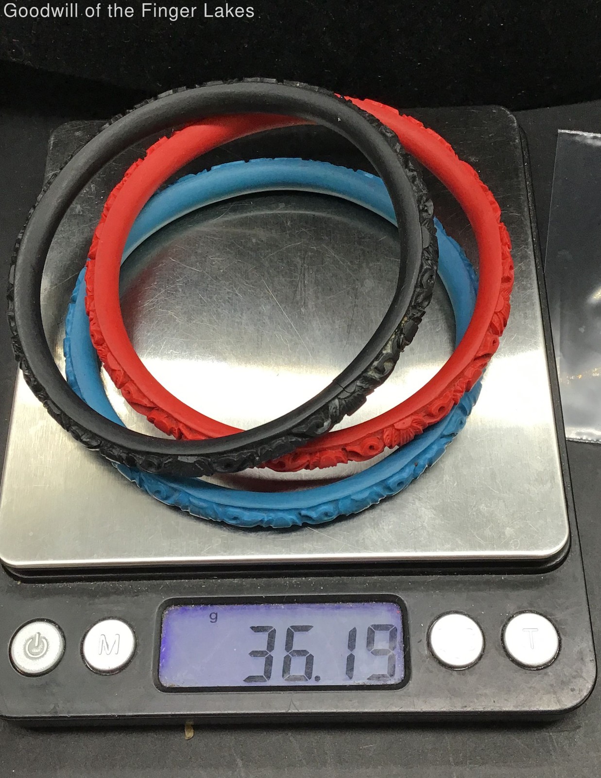 Red Blue & Black Cinnabar Style Bangle Bracelets No Stone