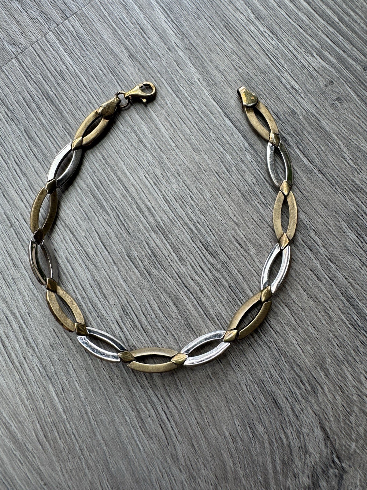925 Sterling Silver Two Tone Gold Oval Link Bracelet 7.5″ Classic Chain Design