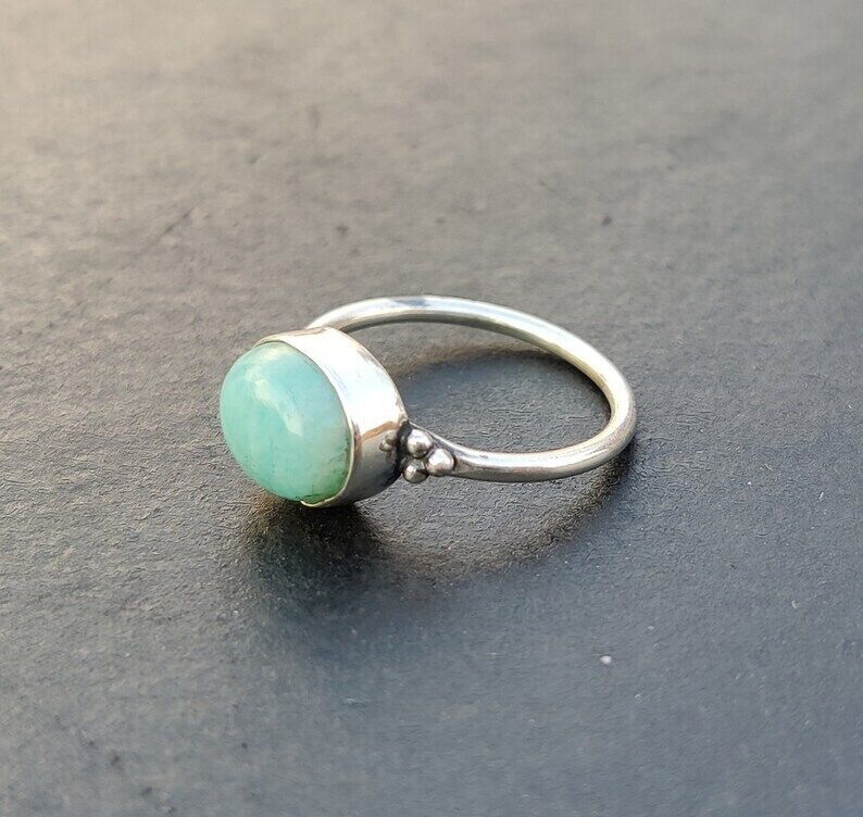 Solid 925 Silver Larimar Gemstone Ring Handmade Boho Women Ring All Size SR183