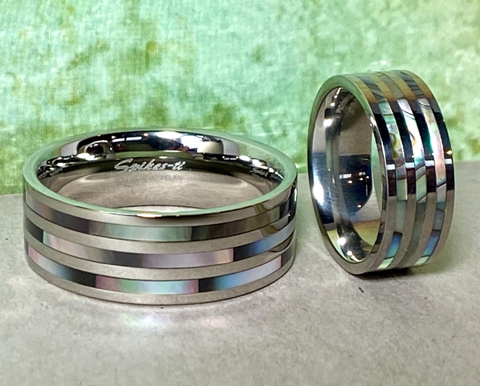 Triple Abalone Stripe Titanium Wedding Ring Size 5,6,7,8,9,10,11,12,13,14 (FL12)