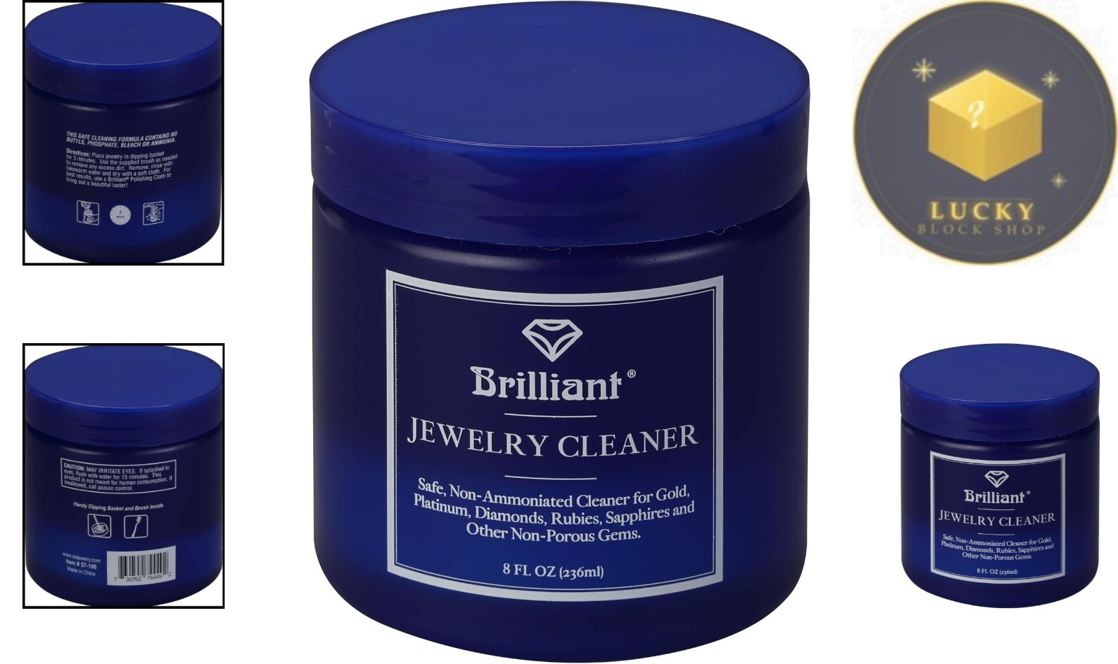 8oz Non-Toxic Jewelry Cleaner with Brush & Basket – Ammonia-Free Solution