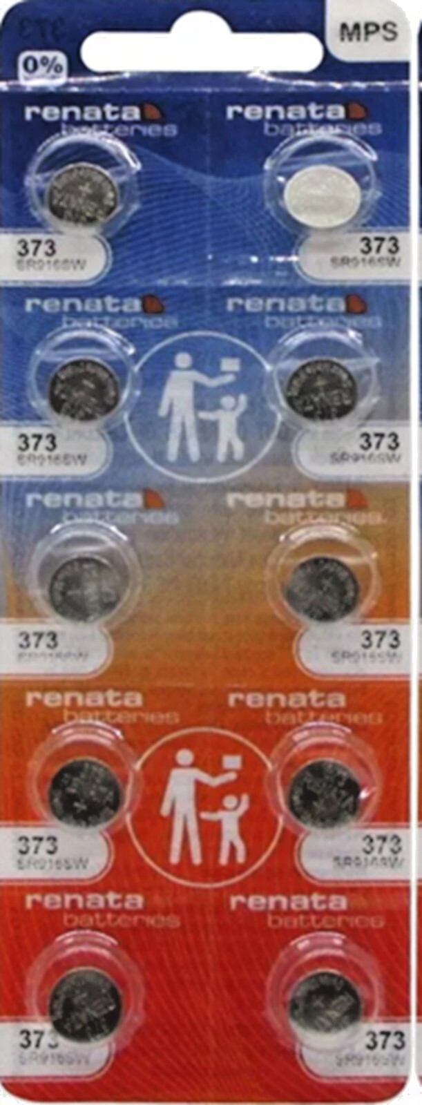 Ten Strip (10) Renata 373 SR916SW 1.55V Silver Oxide Watch Batteries**