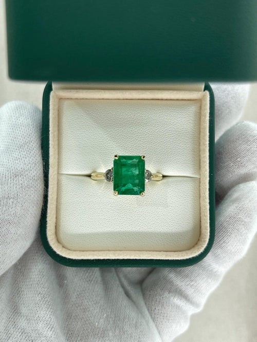 4.10 Ct Natural Emerald Art Deco Antique Vintage Wedding Ring 14K Yellow Gold FN