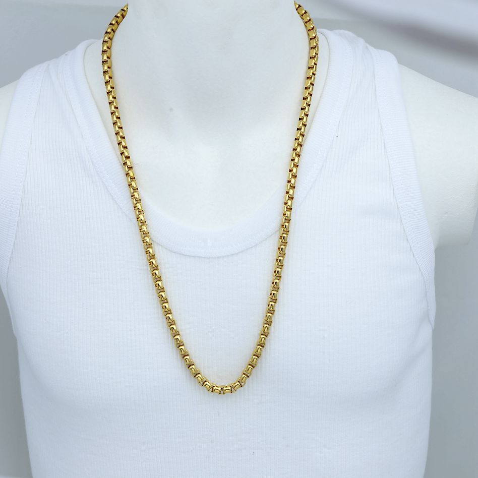 DG Men’s 24″ Stainless-Steel 6mm Round Box Chain Unisex Gold plated*Box