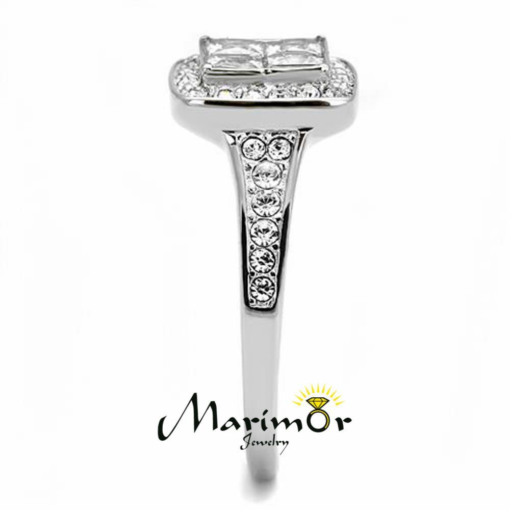 Women’s 1.06 Ct Princess & Round Cut CZ Stainless Steel Engagement Ring Sz 5-10