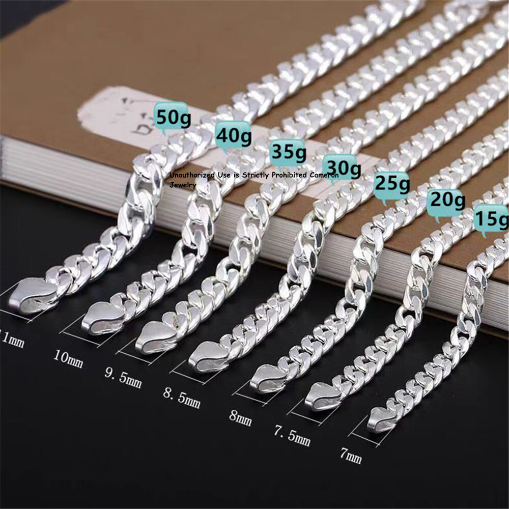 Solid S999 Fine Silver Chain Men Women 6mm-17mm Cuban Curb Link Bracelet 6-9inch