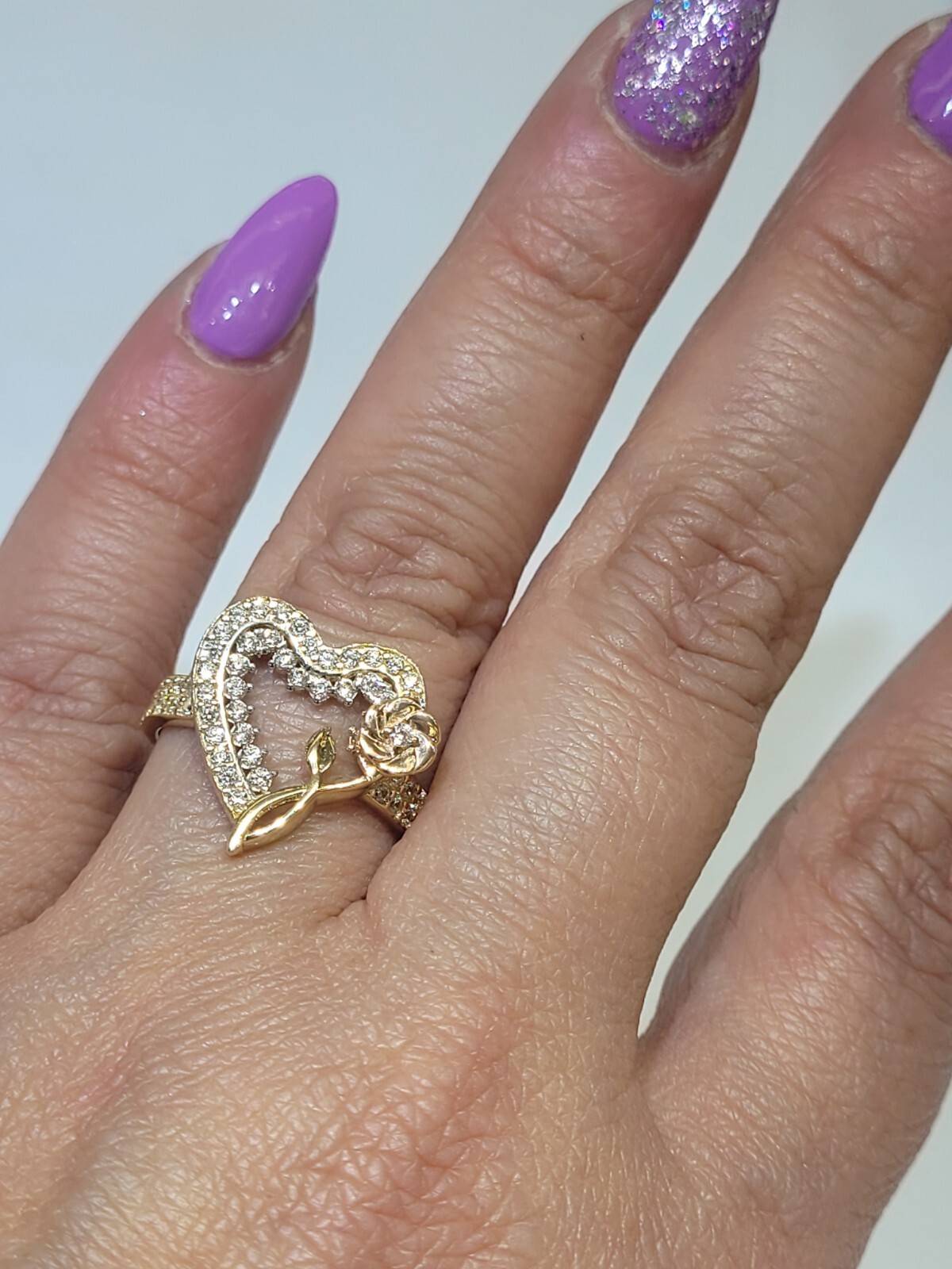 Big Solid 14k rose yellow Gold flower Heart ring size 6789 10