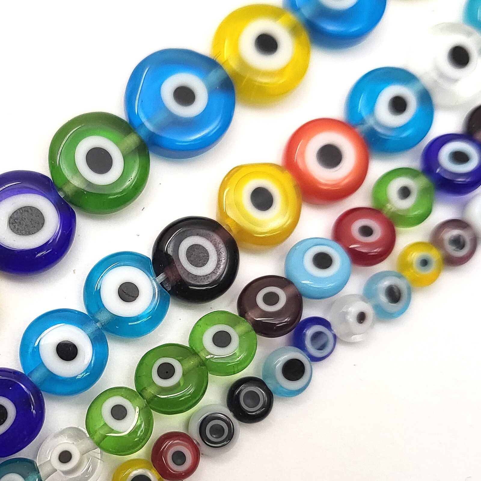 Rainbow Evil Eye Glass Coin Disc Bead Flat Round Saucer 4mm 6 8mm 10 12mm 15″