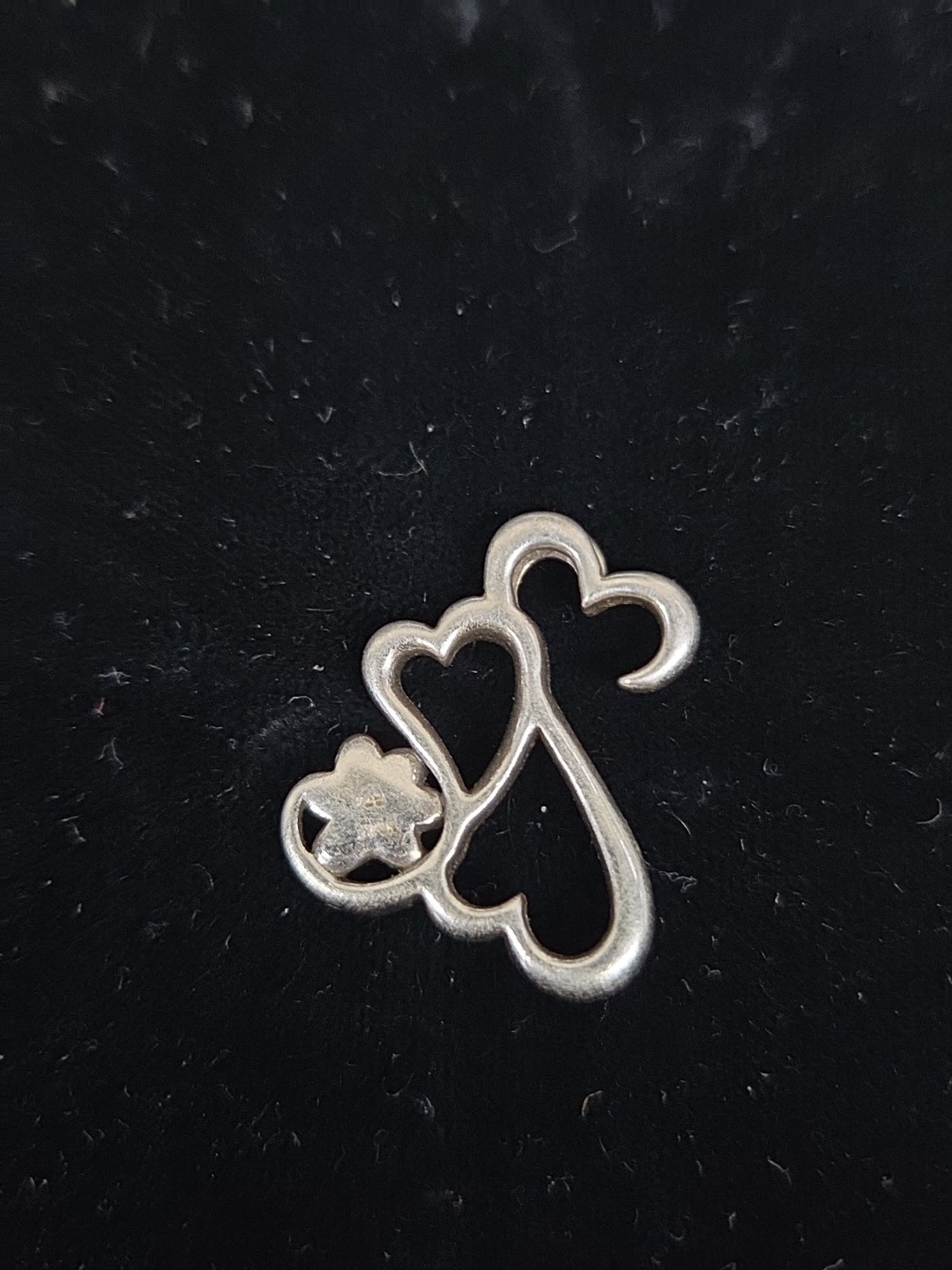 Sterling 925 Jane Seymour Family Paw Print Open Hearts Black Diamond Pendant 1”