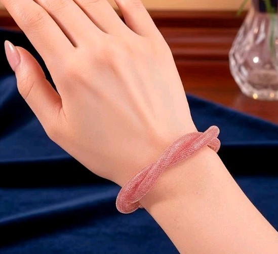 Pink Swarvosky Crystal Twisted Rope Bracelet in Rosetone (9.5-11.5In)