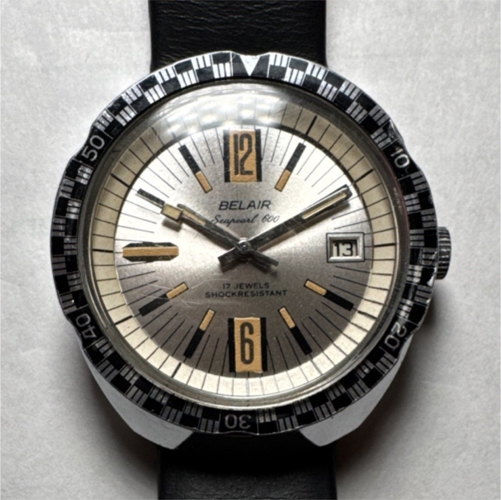Belair Seapearl 600 Mechanical Diver Wristwatch Silver Dial Black Leather