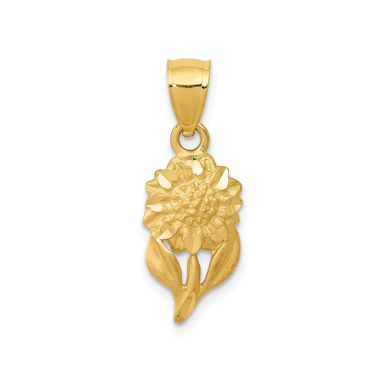 14k Yellow Gold Satin Diamond-cut Sunflower Pendant Necklace Womens Garden