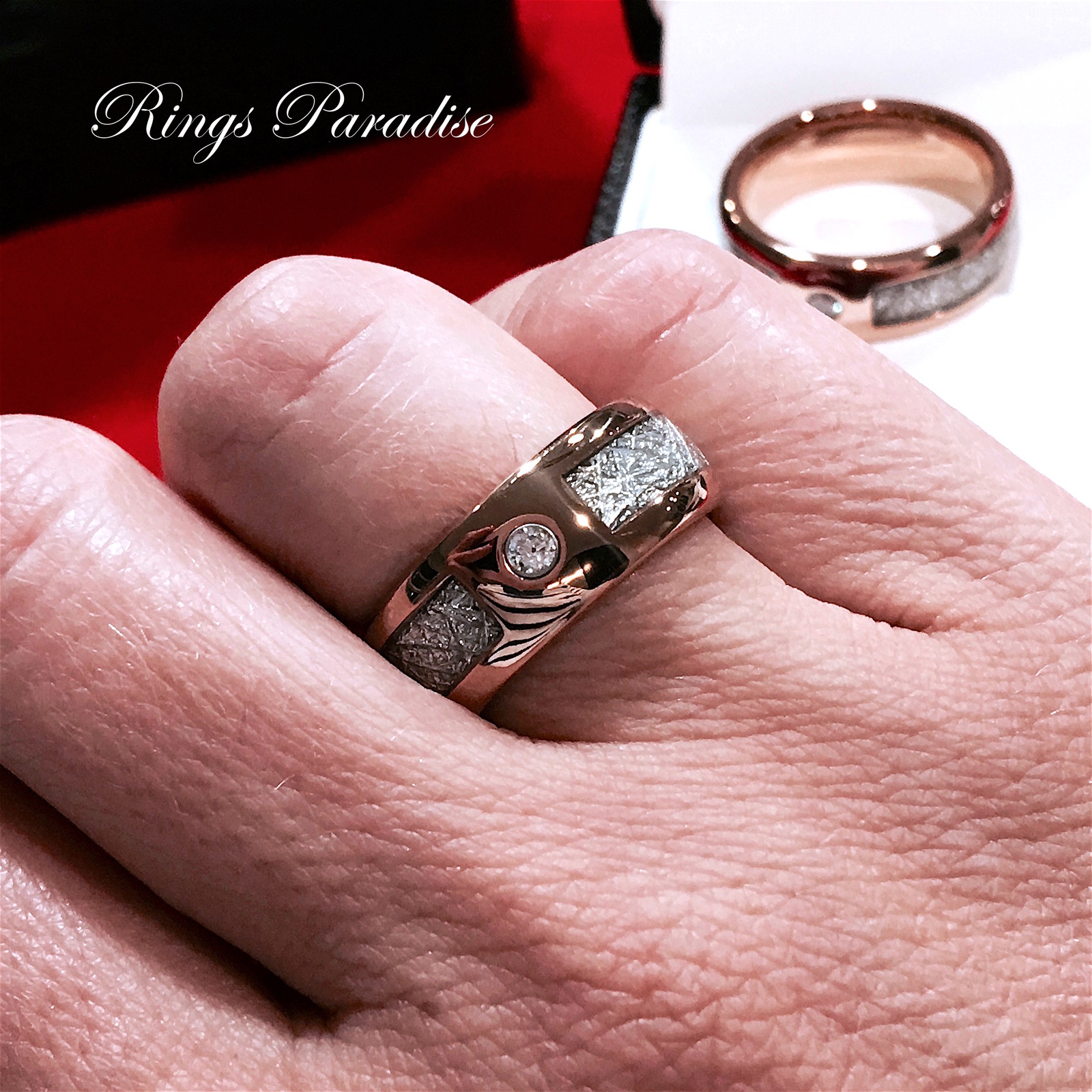 Meteorite Ring Rose Gold Tungsten Ring, Mens & Women Wedding Bands, Promise Ring