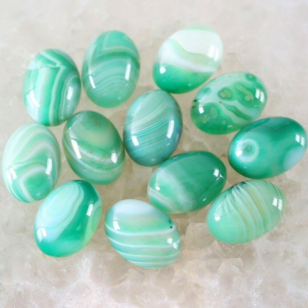 15x20mm Natural Stone Green Stripe Agate 30pcs Oval Bead CAB Cabochon No Holes