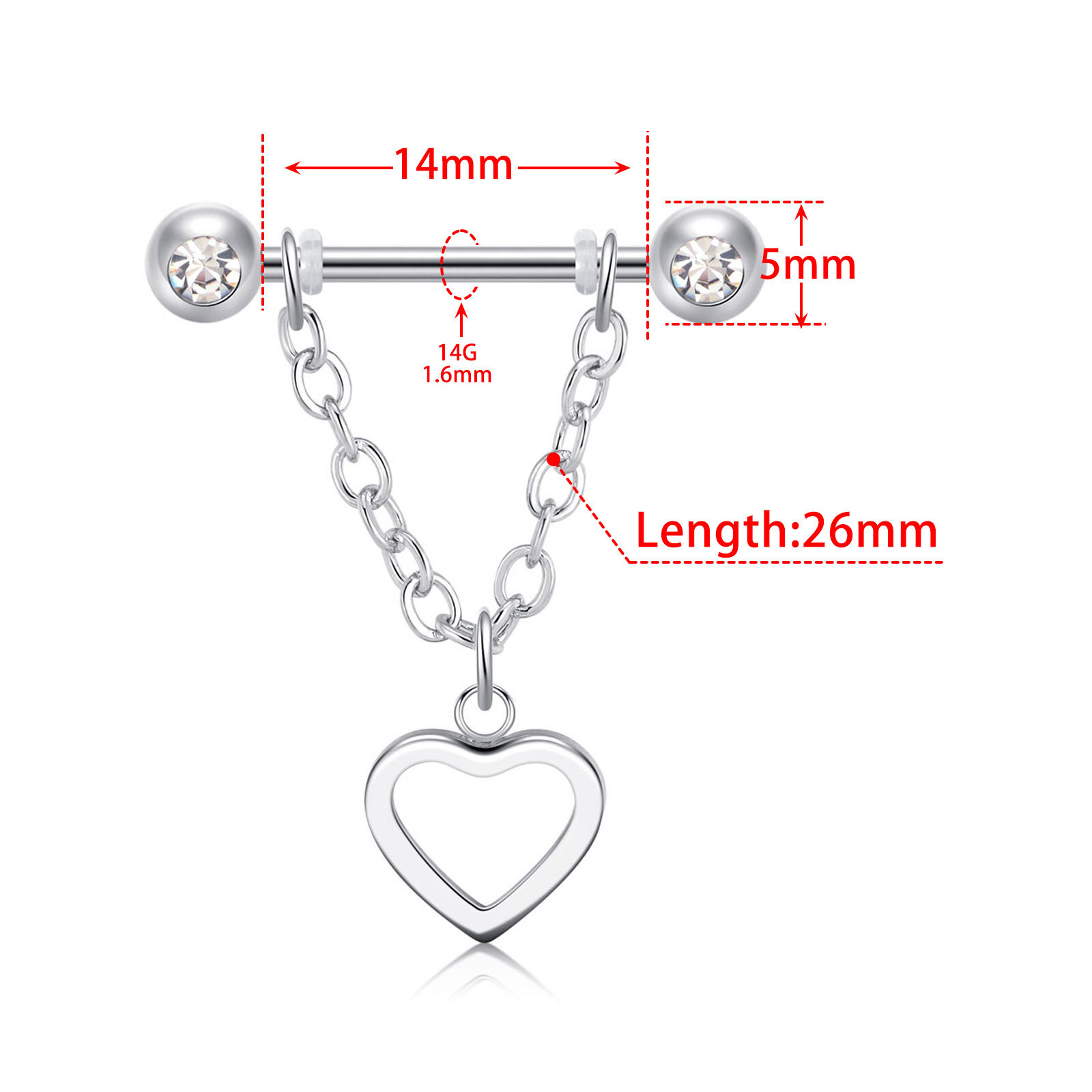 Pair Surgical Steel Nipple Shield Chain Dangle Barbell Straight Tongue Rings 14G