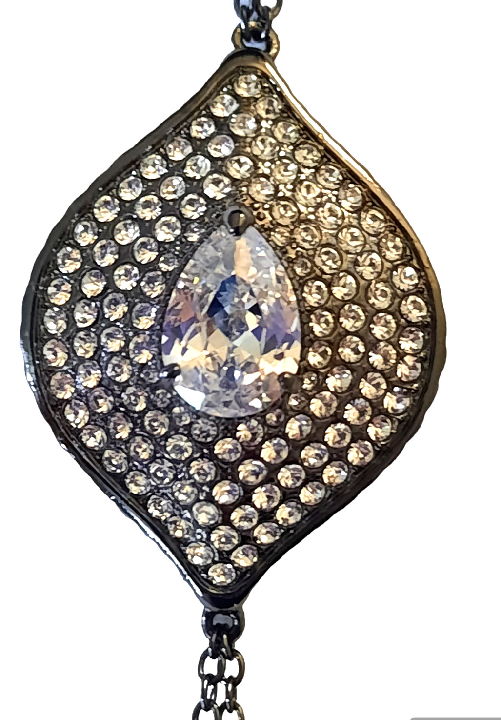 Joan Boyce, Gunmetal, with Mix Shape White Crystal Evil Eye Station Bracelet 7 “