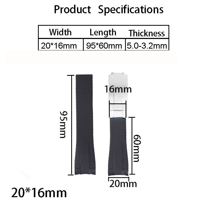 20MM RUBBER STRAP BAND FOR ROLEX DATEJUST SUBMARINER GMT DAYTONA EXPLORER BLACK