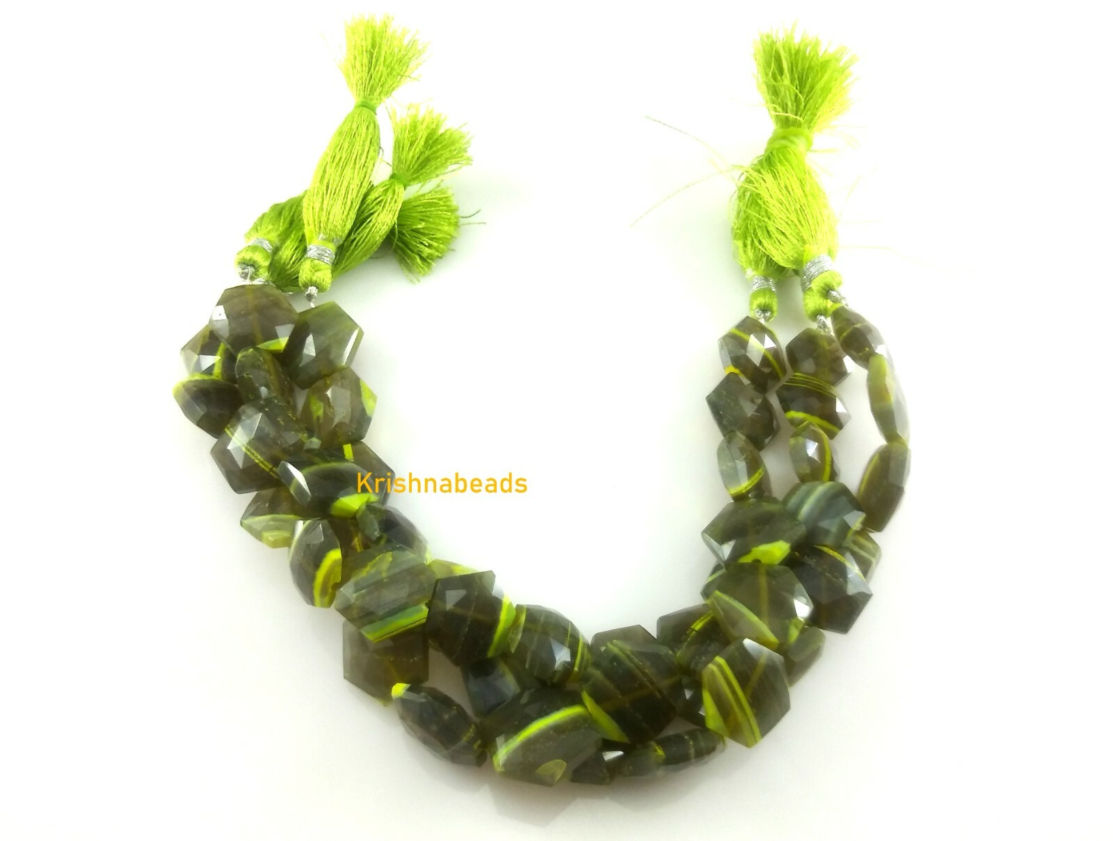 124Ct Natural Green Bolder Opal Heptagon 13-15mm Faceted Gemstone Beads 8″Inch